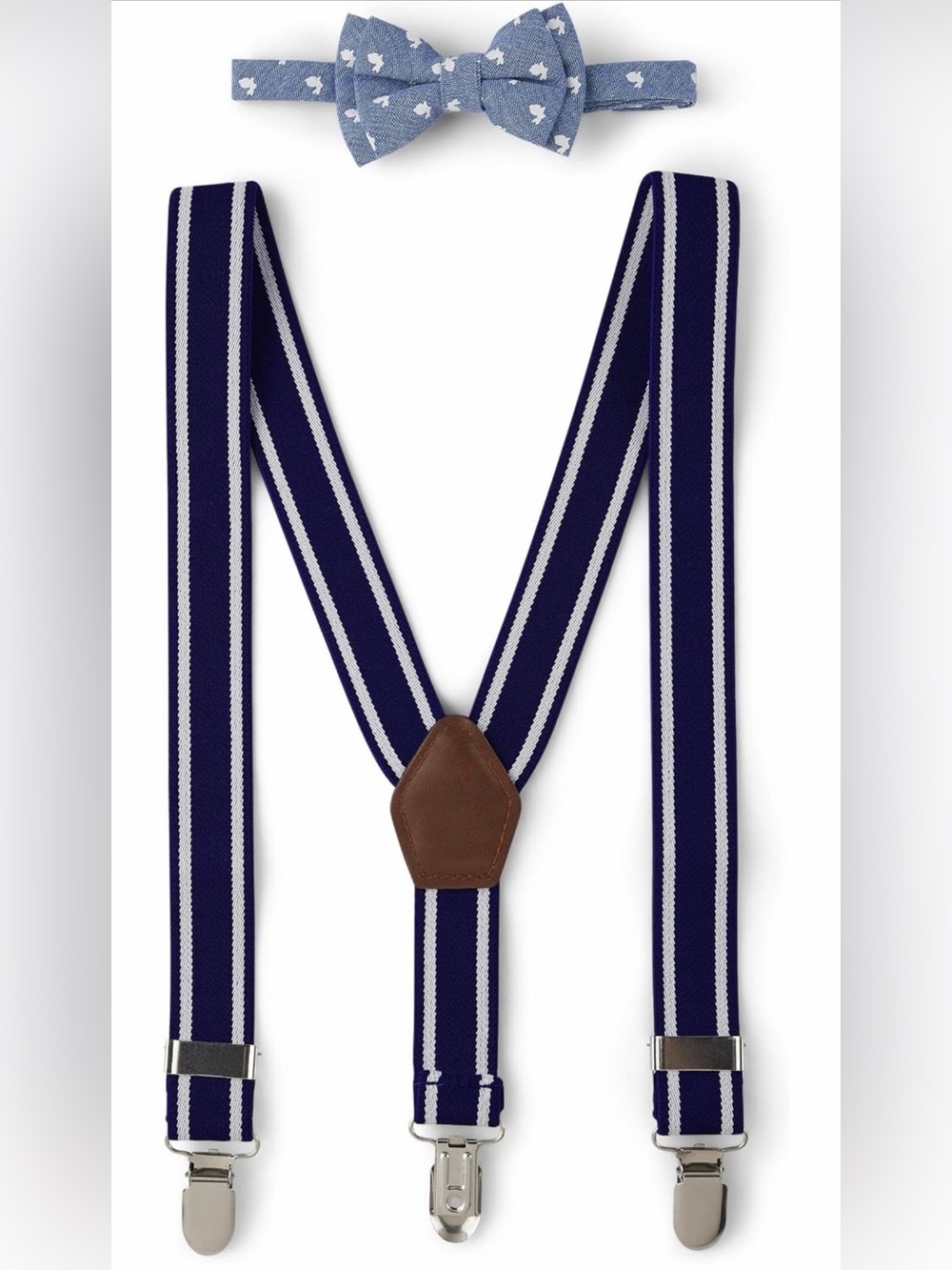 Gymboree Navy & White Striped Boys Suspenders with Light Blue Bow
